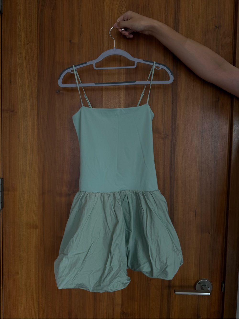 Aritzia Mint Green Spaghetti-Strap Bubble-Hem Chemise
